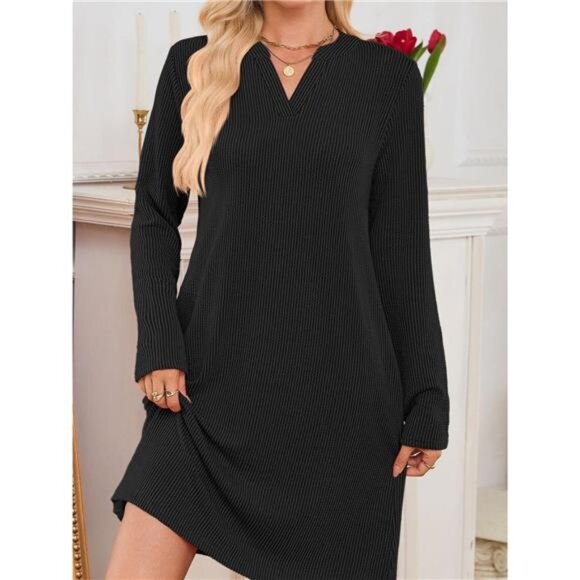 Casual Ribbed Knit Long Sleeve Dress - Picture 5 of 16